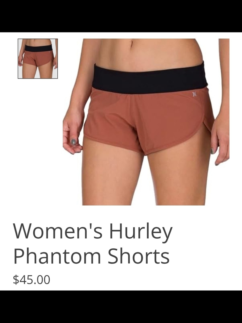 Hurley Women's Athletic Shorts in Rust with Black Waistband